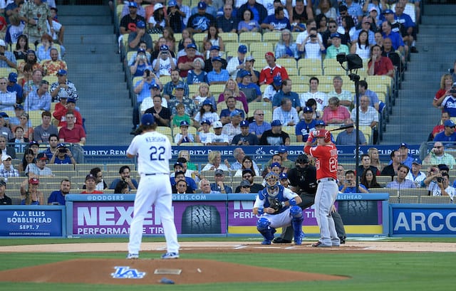 Los Angeles Angels Mike Trout and Los Angeles Dodgers Clayton Kershaw  collide