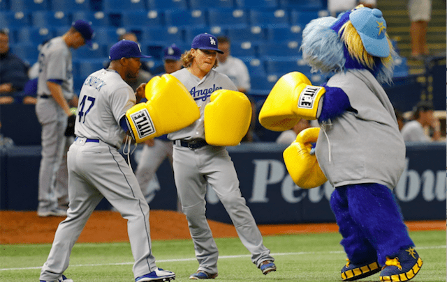 Dodgers Video: Adrian Gonzalez Knocks Out Rays' Mascot Raymond