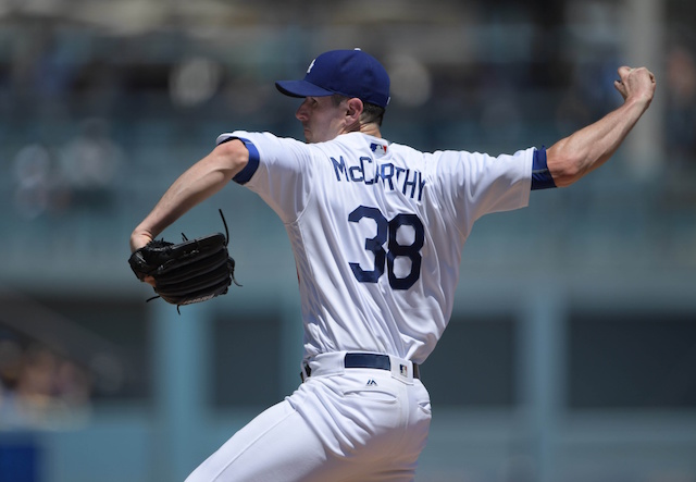 Dodgers pitcher Brandon McCarthy congratulates Blue Jays Josh