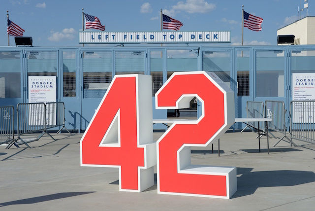 The No. 42 of former player Jackie Robinson at the Retired Numbers Plaza at  Dodger Stadium Tuesday, Apr. 12, 2022, in Los Angeles. (Photo by Image of  Sport/Sipa USA Stock Photo - Alamy
