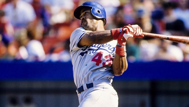 Los Angeles Dodgers baseball player Raul Mondesi -- Please credit