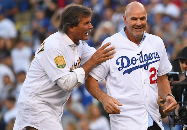 Dodgers Video: Dennis Eckersley Throws Out Ceremonial First Pitch To Kirk  Gibson Before Game 4 Of World Series - Dodger Blue