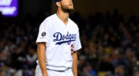 Los Angeles Dodgers pitcher Clayton Kershaw walks off the field at Dodger Stadium