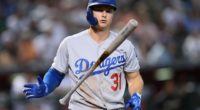 Los Angeles Dodgers outfielder Joc Pederson reacts after striking out against the Arizona Diamondbacks