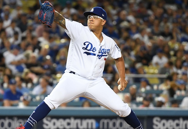 Los Angeles Dodgers pitcher Julio Urias against the Los Angeles Angels of Anaheim
