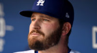 Los Angeles Dodgers first baseman Tyler White in the dugout