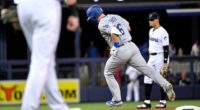 Los Angeles Dodgers catcher Will Smith rounds the bases after hitting a home run against the Miami Marlins