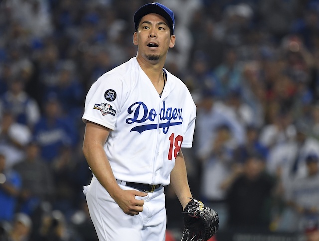 Los Angeles Dodgers pitcher Kenta Maeda during Game 5 of the 2019 NLDS