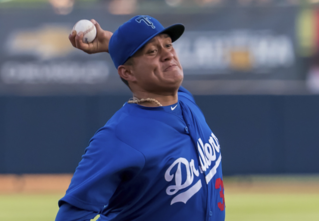 Los Angeles Dodgers Minor League pitcher Victor Gonzalez with Double-A Tulsa Drillers
