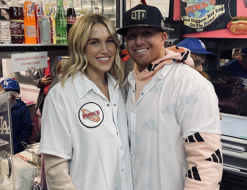 Justin Turner & Wife Kourtney Participate In AM 570 Help-A-Hero Radiothon,  Serve At Pink's Hot Dogs
