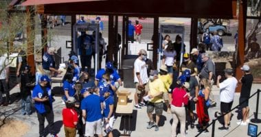 Dodgers fans, Camelback Ranch entrance, 2021 Spring Training
