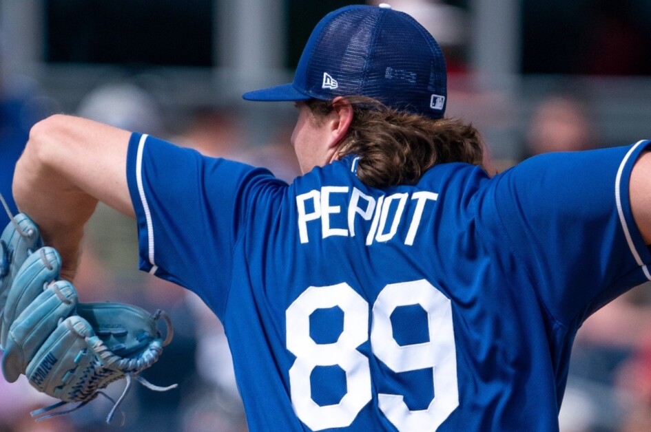 Autographed and Game-Used Brooklyn Dodgers Jersey: Ryan Pepiot #47 (LAD@KC  8/13/22) - Size 46