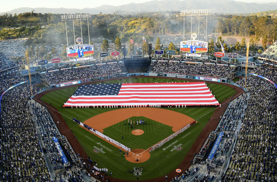 Dodger Stadium View United States Of America Flag Home Opener 