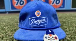 Dodgers cap, Smilin' Jack pin, 76 logo