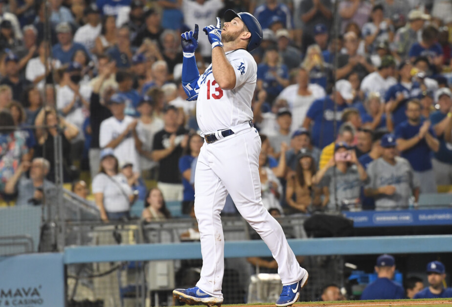 Los Angeles Dodgers' Max Muncy smiles after hitting a two-run home run  against the Cincinnati Reds during the first inning of a baseball game in  Los Angeles, Saturday, July 29, 2023. (AP