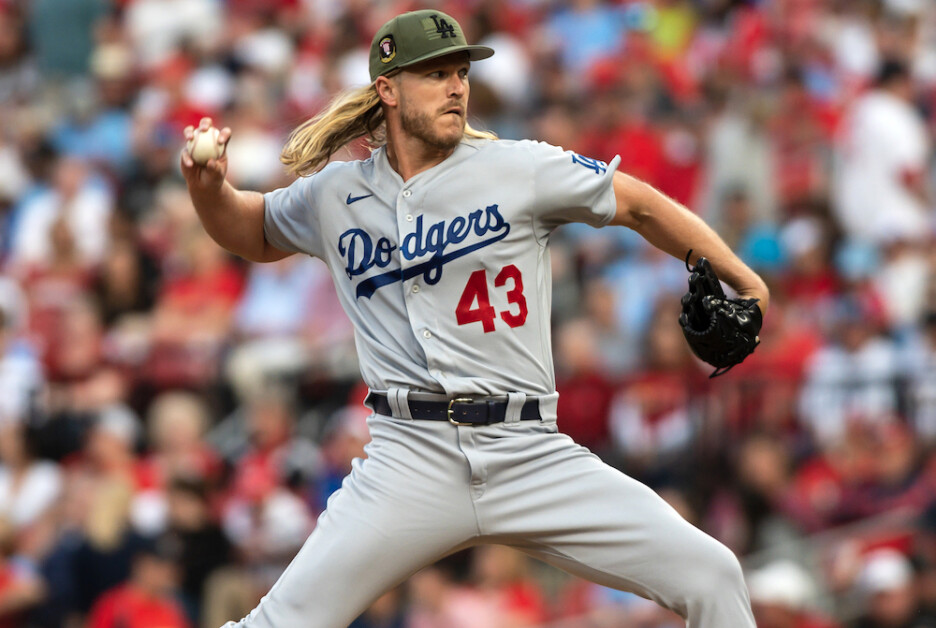 St. Louis, United States. 20th May, 2023. Los Angeles Dodgers starting  pitcher Noah Syndergaard delivers a pitch to the St. Louis Cardinals in the  first inning at Busch Stadium in St. Louis