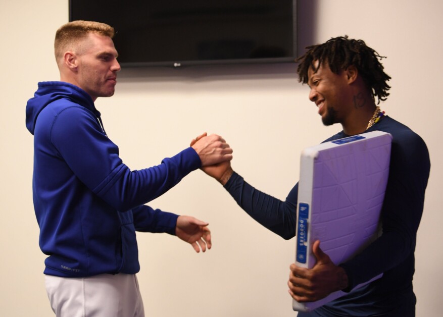 The only 30-60 player in AL/NL history. Freddie Freeman and the Dodgers  presented Ronald Acuña Jr. with a commemorative base from his historic  feat. : r/mlb